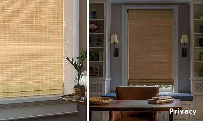 LazBlinds No Tools No Drill Cordless Bamboo Roman Shades, Privacy Window Treatment, Roll Up Bamboo Blinds for Windows 37'' W x 64'' H, Natural
