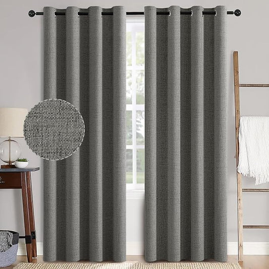 MIULEE Linen Texture Curtains for Bedroom Solid 100% Blackout Thermal Insulated Dark Grey Curtains Grommet Room Darkening Curtains/Draperies Luxury Decor for Living Room Nursery 52x72 Inch (2 Panels)