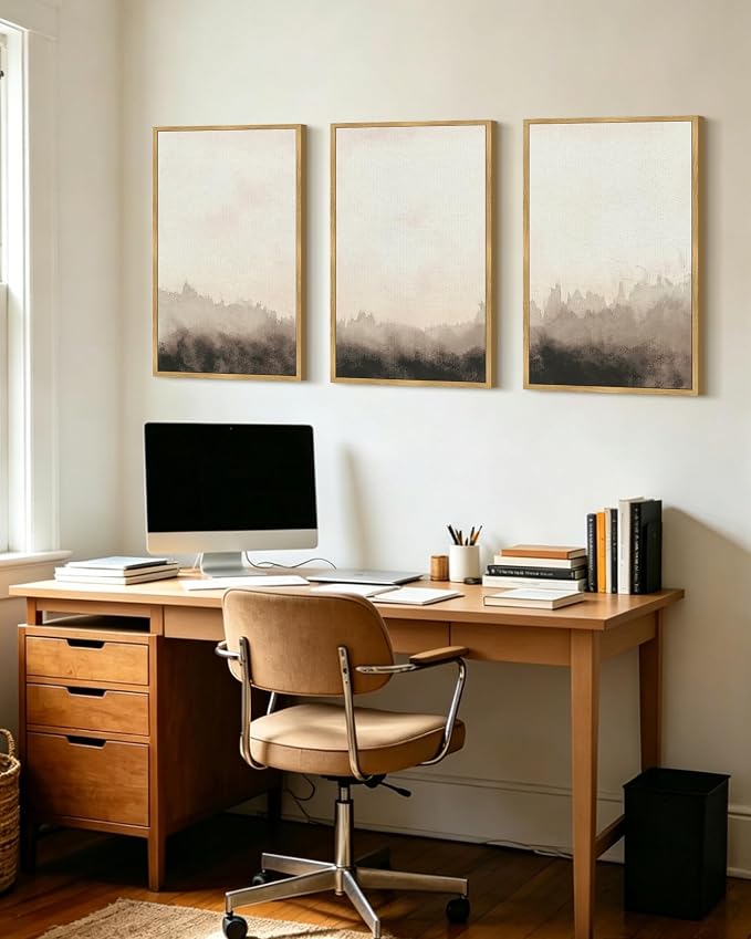 PHOPAGO Landscape Abstract Framed Wall Art Large 16x24in Brown Nature Wilderness Illustrations Decor Minimalist Modern Art Prints Laundry Ding Living Room Decor - Natural Framed