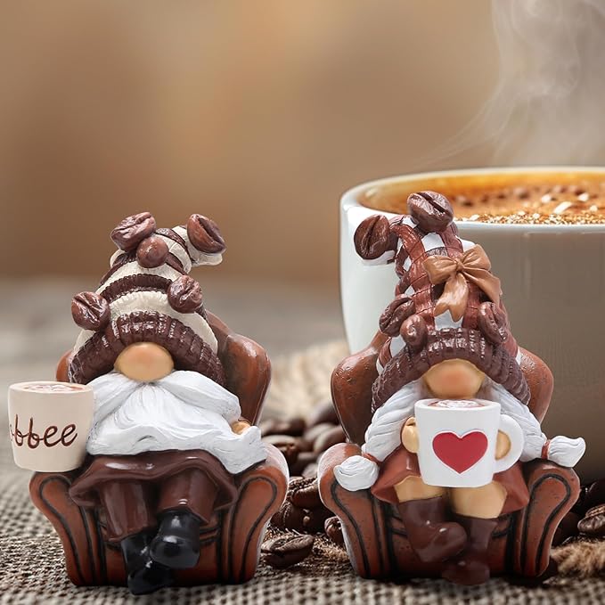 Hodao 2PCS Coffee Gnomes Coffee Bar Decor Accessories Spring Summer Swedish Tomte Elf Dwarf Figurines Leisure Time Gnomes Gift Tasteful Company on The Couch Indoor Home Decorations (Coffee1)