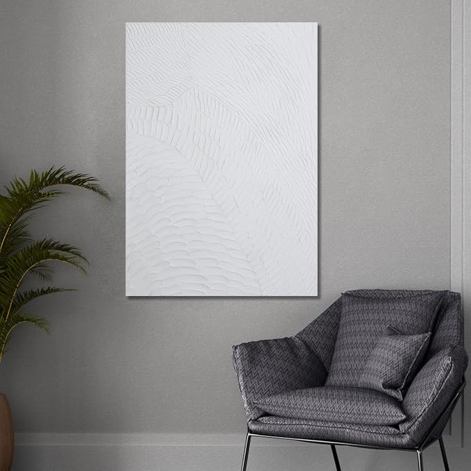 Zessonic White Abstract Wall Art for Living-room - Large Geometry texture Abstract hand-painting artwork Minimalism Contemporary Nordic Decorative for Living Room, Bedroom - 28" W x 40" H