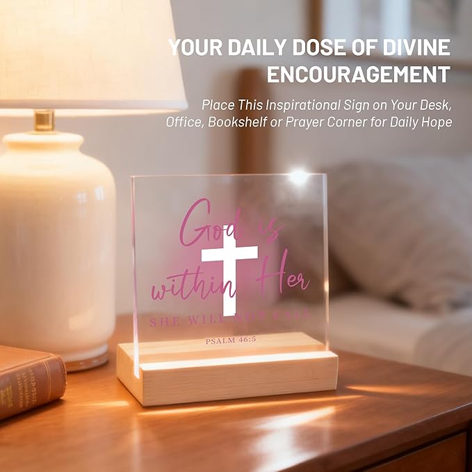 Christian Gifts for Women, Pink Inspirational Acrylic Christian Decor for Women - Christmas Gifts for Friends, Sister, Mom - Religious Room Decor for Home, Office, Dorm