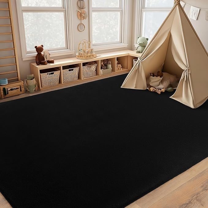 qulint Black Area Rugs for Living Room 6x9, Washable Thickened Memory-Foam Indoor Rug for Bedroom, Minimalist Modern Carpet Non Slip Comfy Alfombras for Student Classroom Dorm Office Home Decor