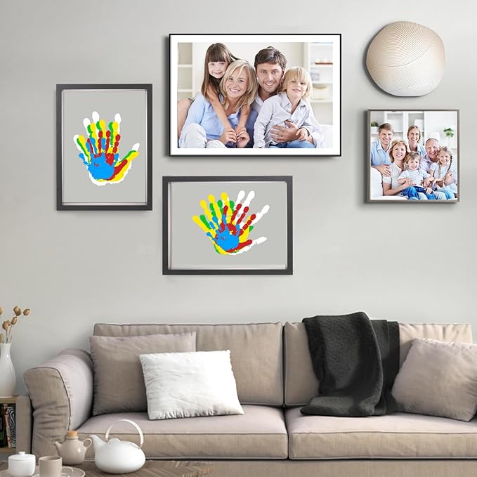 Bixinyo Family Handprint Kit - Baby Hand and Footprint Kit, Adoption Gifts, Family Gifts for New Parents, Christmas, New Mom, DIY Craft Keepsake Wooden Frame, 5 Non-Toxic Paints (Black)