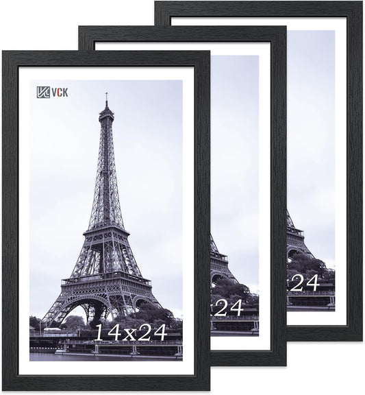 VCK 14x24 Picture Frame Set of 3, Black Solid Wood Poster Frames, Textured Exclusive Wall Gallery Frame