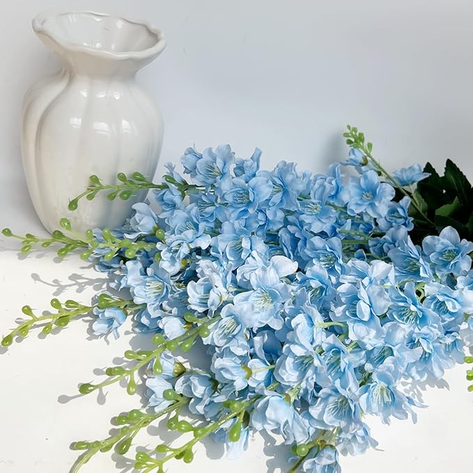 8 pcs Sky Blue Delphinium Artificial Flowers, 34.25''Artificial Snapdragon Flowers Tall Fake Flowers Silk Flowers Faux Delphinium Bulk for Tall Vase Home Wedding Garden Table Decor