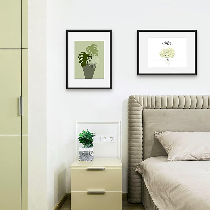 Picrit 12x16 Picture Frame Set of 12, Display 8.5x11 with Mat or 12x16 without Mat, Photo Frames for Wall Mounting Display, Black