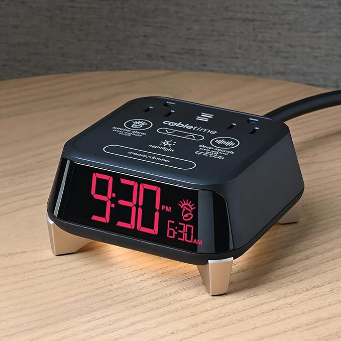 Brandstand CubieTime Zen (Latest Model) - White Noise/Sleep Sounds Alarm Clock Charger with 2 USB-C Ports, 2 Power Outlets, Night Light