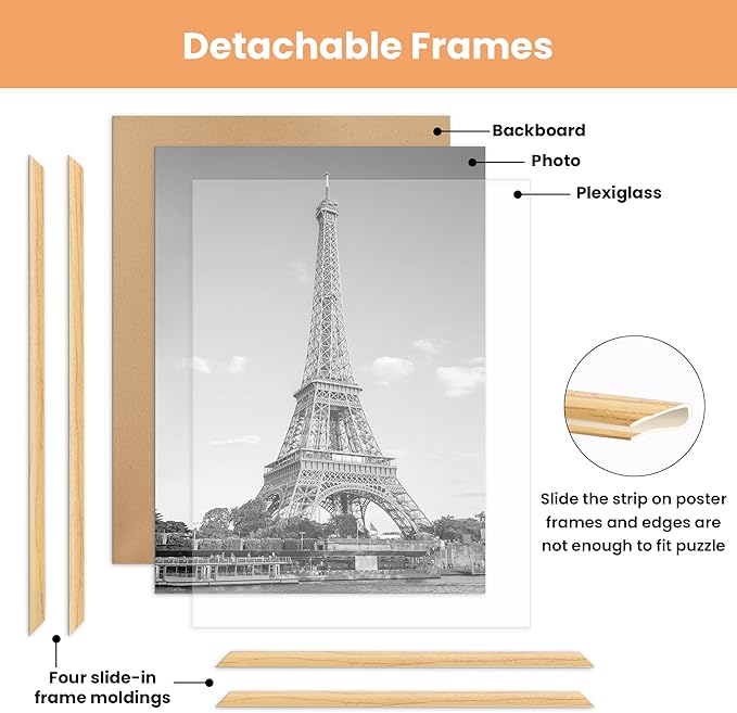 upsimples 12x16 Picture Frame Natural 3 Pack, Scratch-Proof Poster Frames 12 x 16 for Photo Gallery - Slide-In Strips, Horizontal or Vertical Wall Mounting