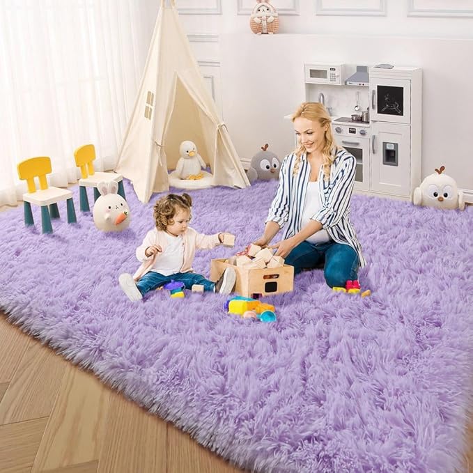 PAGISOFE Soft Purple 5' x 8' Rugs for Bedroom Girls, Fluffy Living Room Rugs, Bedside Princess Rug for Kid's Room Nursery Christmas Home Decor Shag Carpet for Kids Teen's Room Plush Mermaid Kawaii Rug