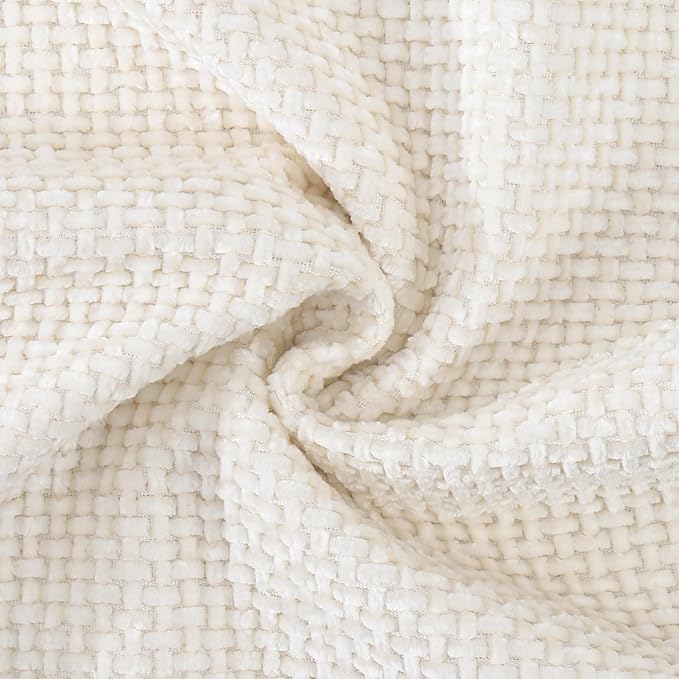 MADIZZ Decorative Chenille Velvet Throw Pillow Covers Set of 2 Soft Boho Textured Neutral Couch Throw Pillow for Bed Modern Farmhouse Home Decor for Sofa Livingroom Cream 12x20 Inch