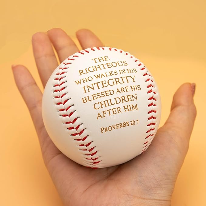 Christian Baseball Gifts – Proverbs 20:7 Integrity Scripture Baseball for Men, Boys, Women, Girls, Team Players – Faith Room Decor, College Dorm, Christmas Gift, Baseball Party Decoration