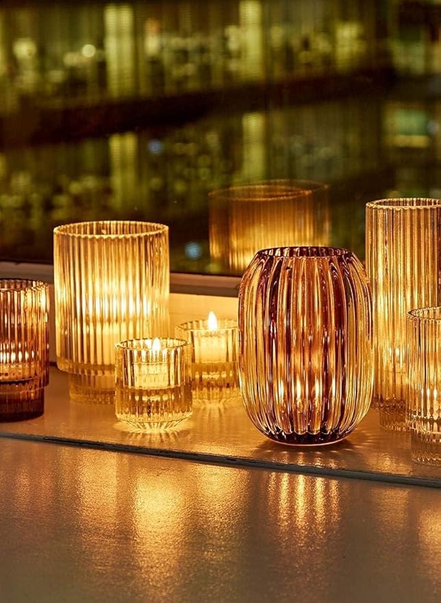 Serene Spaces Living Clear Optical Glass Votive Holder, Perfect for Weddings and Home Décor, Measures 5" Tall and 3.5" Diameter