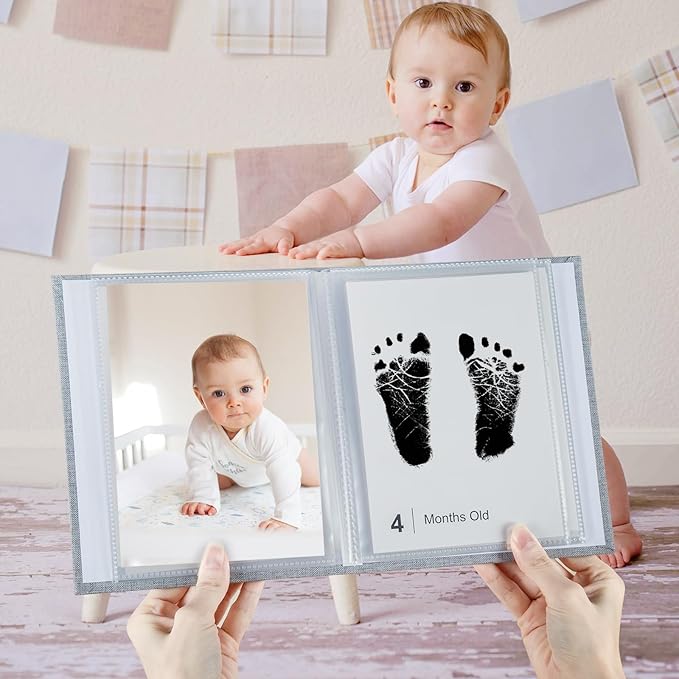 Baby Inkless Milestone Cards Hand Casting Kit Ink Print Hand and Footprint Kit Dog or Cat Pet Paw Print Kit Baby Newborn Footprint Kit Photo Album Keepsake Book Feet Stamp (White Gift Box + Album)