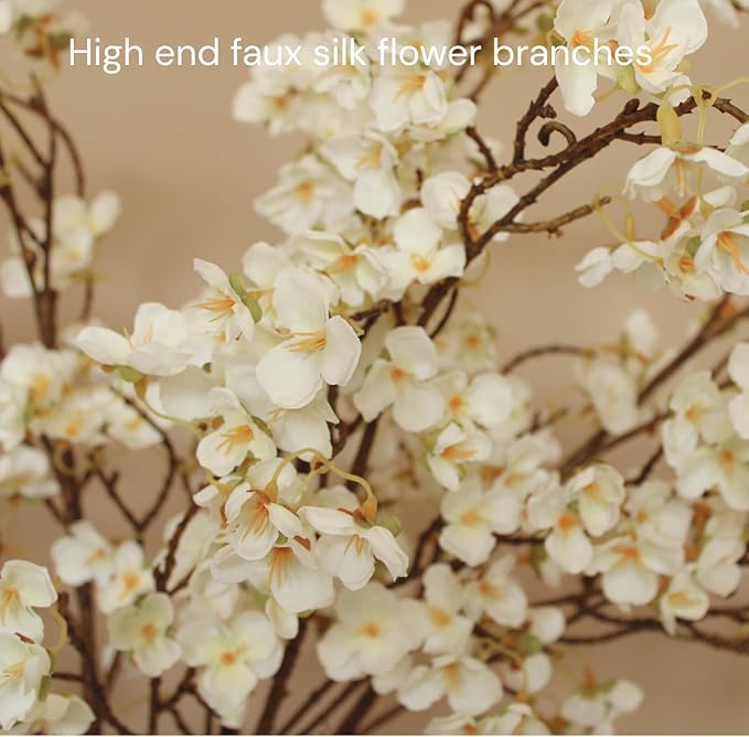 White Cherry Blossom Branches – 6 Pcs 33.5" Long Stem Artificial Flowers for Tall Vase, Premium Faux Silk Spring Decor, Realistic Fake Cherry Blossoms for Home, Wedding & Table Centerpieces