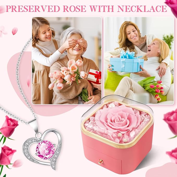 Beferr Gifts for Mom Preserved Real Rose with Necklace Eternal Roses Forever Flowers for Delivery Christmas Anniversary Birthday Mothers Day Flower Gifts for Women Her Grandma Wife Daughter Girlfriend