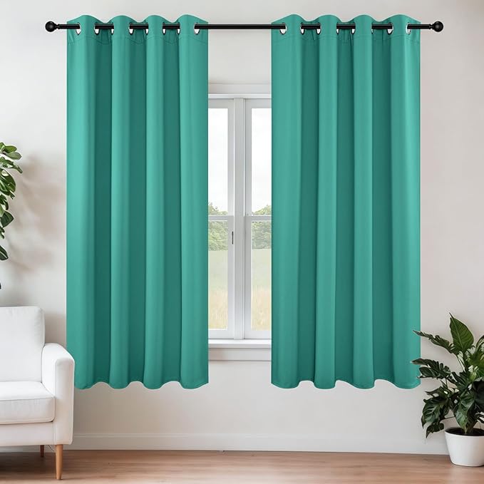 Joydeco Blackout Curtains 45 Inch Length 2 Panels Set, Thermal Insulated Long Curtains& Drapes 2 Burg, Room Darkening Grommet Drapes for Living Room Bedroom Window (W52 x L45 Inch, Peacock Blue)