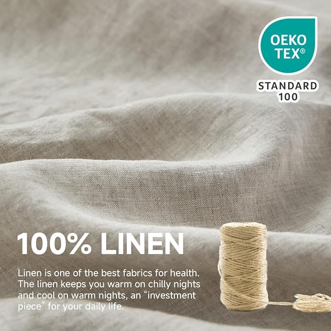 Simple&Opulence 100% Linen Duvet Cover Set, 3 PCS Natural French Flax Ruffle Duvet Cover King Size, Breathable Comfy Linen Bedding Comforter Cover with 2 Pillowcases (Natural Linen, 104" X 92")