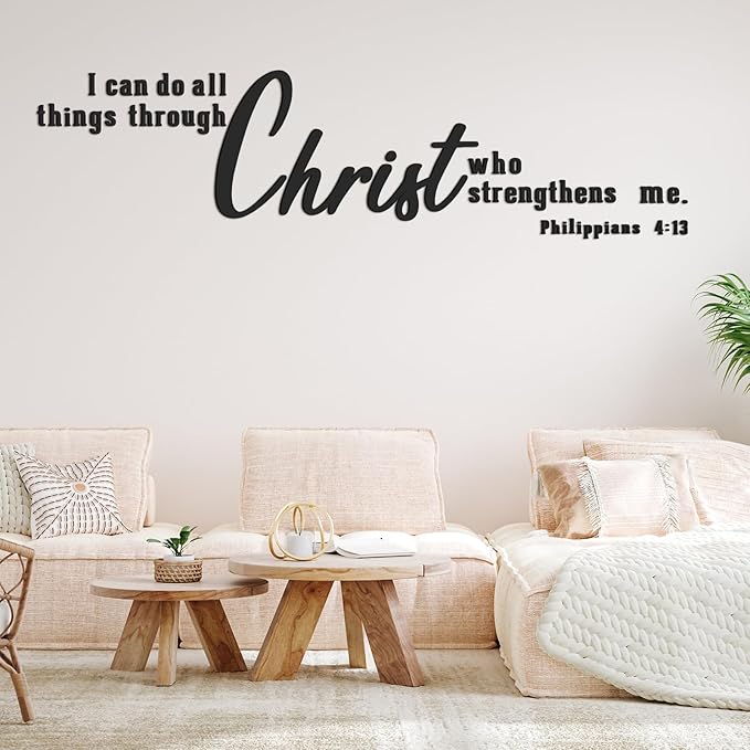 AceOrbit Christian Bible Verses Wall Art Decor I Can Do All Things Through Christ Who Strengthens Me 15.7" x 59" Wooden Religious Scripture Jesus Wall Decor 3D Letters Decoration for Church Home