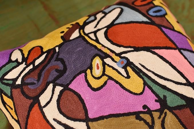 Abstract Pillow Cover by Alfred Gockel Modern Pillowcase Couch On The Sax Musical Pillowsham Mid Century Throw Chair Cushion Hand Embroidered Wool Size 18x18