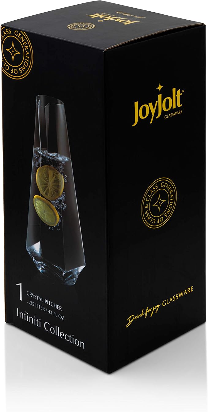 JoyJolt Infiniti 43Oz Deluxe Glass Pitcher - Premium Quality Crystal Lemonade & Sangria Pitcher - Elegant Classic Design - Perfect for Fruit Infusion & Iced Tea