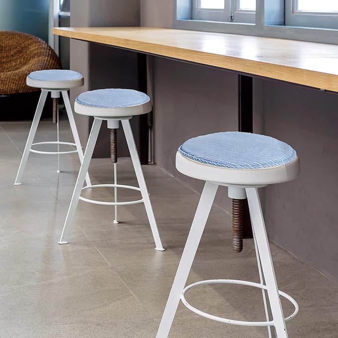 Round Stool Chair Cushions for Kitchen Dining Seat Pads with Ties 2 Pack Non Slip Cushions Pad for High Stool Chairs Bistro Bar Seat 13 Inch, Blue White Strip