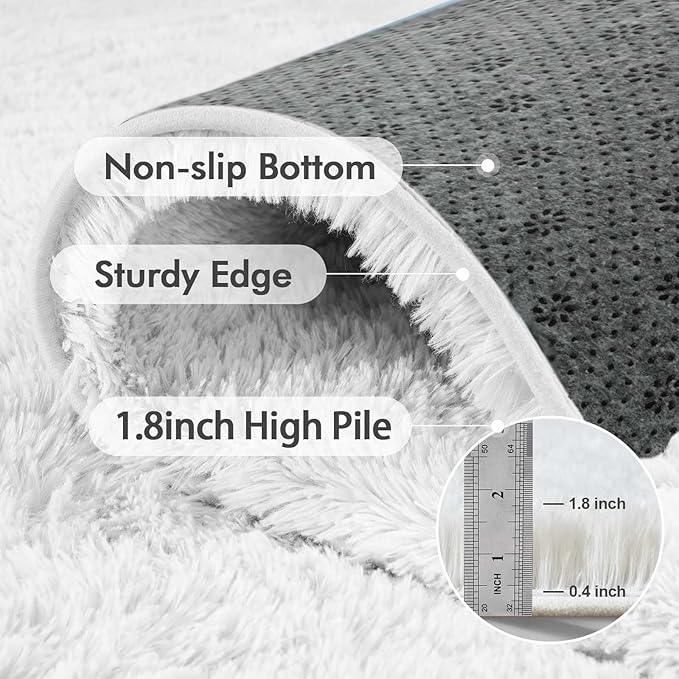 4x6 Ft Shag Rugs for Bedroom Living Room, Ultra Soft Fluffy Furry Area Rugs for Indoor Floor, Aesthetic Carpet for Kids Home Decor (White)