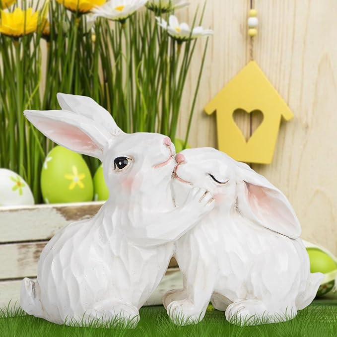 Hodao Mother and Baby Bunny Figurine, Resin Rabbit Family Decor, Sweet Home Shelf Table Accent, Gift for Mom, Nursery Keepsake, Farmhouse Animal Statue