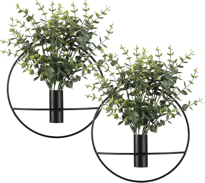 Pretty Jolly Wall Decor Metal Vase Decoration Holder, Mounted Artificial Flowers, Golden Fake Wheat 2 Pack, Art Artificial Greenery, Farmhouse, Boho