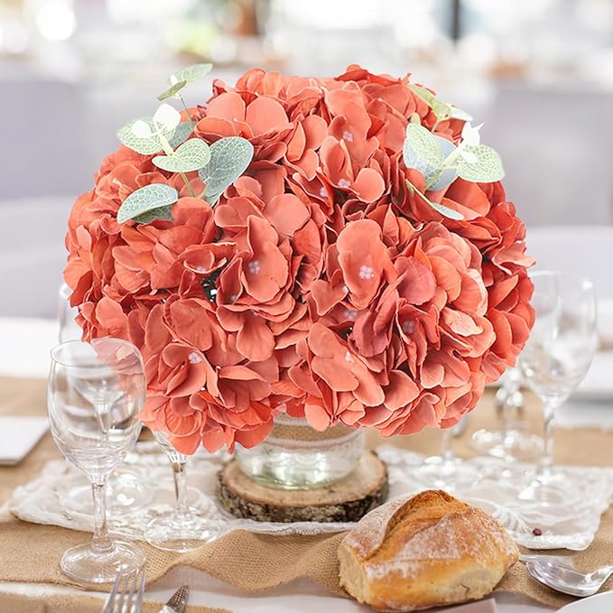 AVIVIHO 65pcs Fake Flowers Burnt Orange Hydrangea Artificial Flowers Bulk (Not Squished, No Steaming Need) Silk Flowers with Stems for Wedding Decor,Home,Baby Shower,Table Centerpieces Decoration