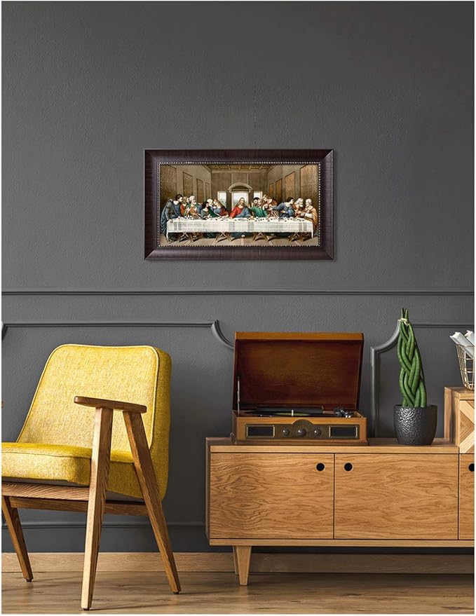 DECORARTS - The Last Supper by Leonardo da Vinci. Oil Painting Reproduction, Giclee Print on Canvas. Ready to Hang Framed Wall Art for Home and Office Decor. Total Size w/Frame: 28x16