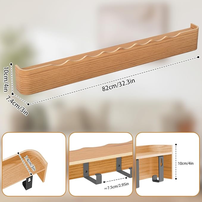 Wall Mounted Coat Rack with Shelf, Wooden Entryway Organizer with Hidden Metal Hooks for Hanging Coats Bags Keys, Modern Floating Shelf for Hallway Bathroom