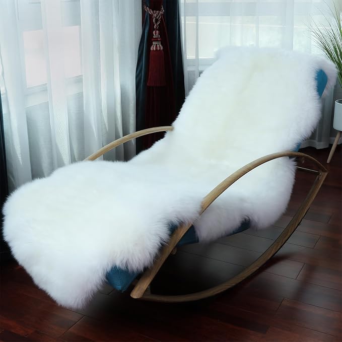 AOGELAN Genuine Sheepskin Rug with Little Patches, Real Shaggy Fur Wool Sheep Skin Throw Pad for Bedroom Living Room Floor, Pray Pup Mat, Chair Sofa Seat Cover, Double Pelt Ivory White