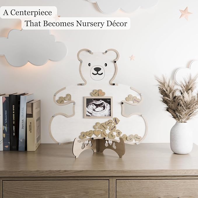 The Real Bossy Baby - Teddy Bear Guest Book Frame Keepsake for Baby Shower - Gender Reveal - Birthday - Large Premium Wood Shadow Box Display - Unique Gift Idea - Personal Nursery Decor - Ultrasound Frame - We Can Bearly Wait Theme - Includes Wooden He...