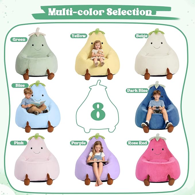 31 Inches Memory Foam Bean Bag Chair - Ultra Soft Faux Rabbit Fur Sofa with Handle & Machine Washable Cover, Comfy Lazy Chair for Kids Teens, Perfect for Reading Gaming in Living Room Bedroom，Green