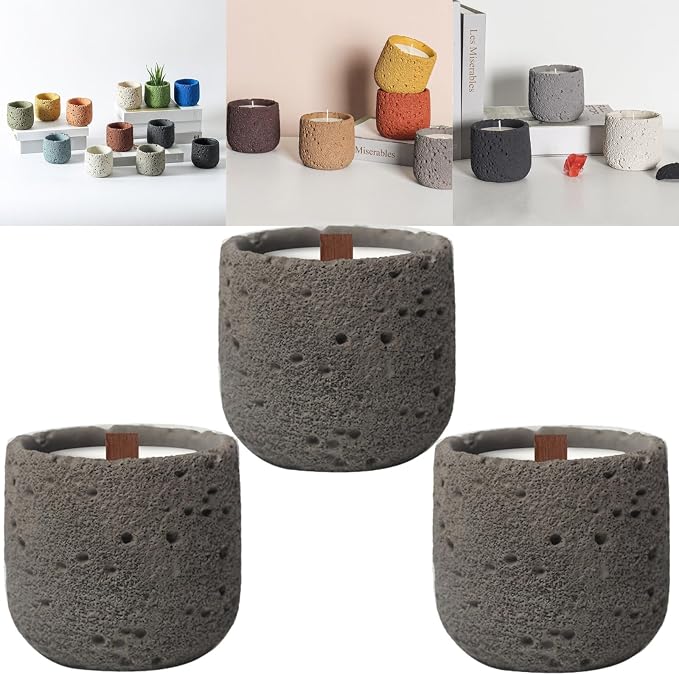 Cement Candle Container in Cement Gray, Stylish and Durable, Empty Cup for Wax Pouring and Aromatherapy, Perfect for Home Décor and Gifts, 3pc