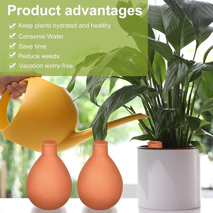 Blushtier 2 Pcs Watering Pots Large Terracotta Watering Pots with Lid 34 oz Terra Cotta Self Watering Pots Water Dripper Automatic Plant Irrigation Devices System for Indoor Outdoor Plants