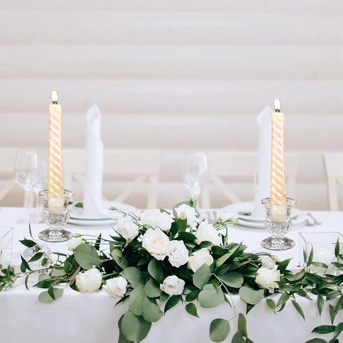 66 Pcs Clear Glass Candlestick Holders Taper Candle Holder Bulk 2.5 Inch Candle Stick Holder for Table Centerpiece Mantel Wedding Housewarming Gift Rustic Vintage Valentines Dinning Decoration (Clear)