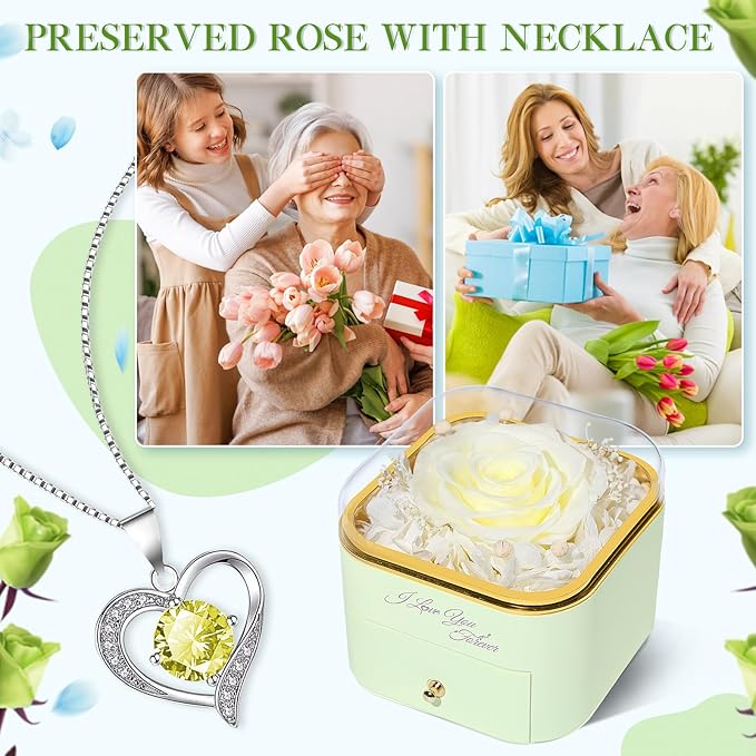 Beferr Mothers Day Forever Rose with Necklace for Mom Birthday Gifts Preserved Roses Eternal Flower for Delivery Fresh Flowers Gifts for Mother Wife Her Grandma Sister Daughter Girls Friends