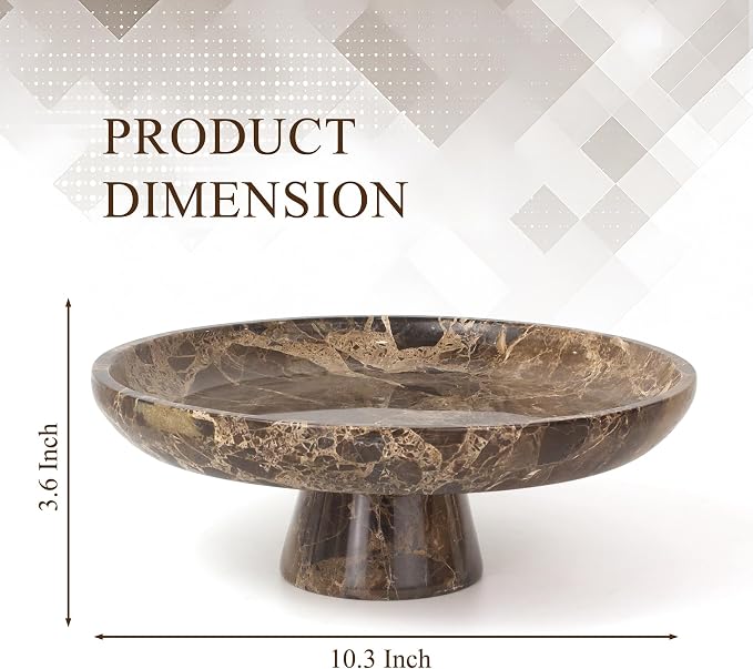 YMXYJM Natural Marble Fruit Bowl, Pedestal Bowl,Brown | Natural marble pedestal bowl for fruit, keys, and decor on kitchen counters, dining tables, living rooms, or entryways
