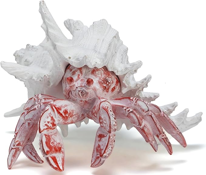 VVGIFTS Beach Coastal Decor Red Hermit Crab with Shell Figurines Decor Home Office Desk Sculpture Statue for Tabletop Shelf Bathroom Decoration Ornament Gift (Red)