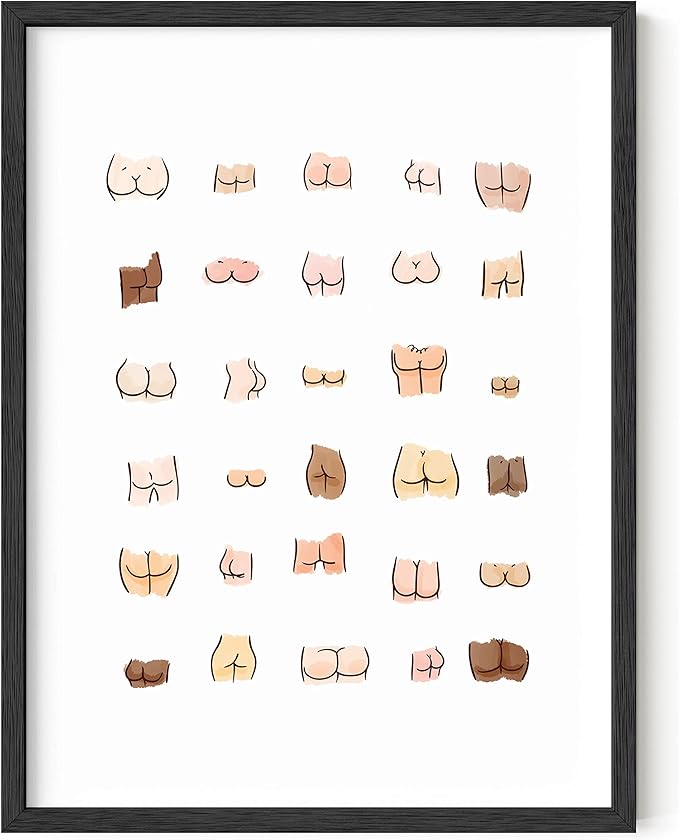 HAUS AND HUES Funny Butts Collage Cute Bathroom Decor Art Print Sign Wall Art Poster | 12" x 16" UNFRAMED