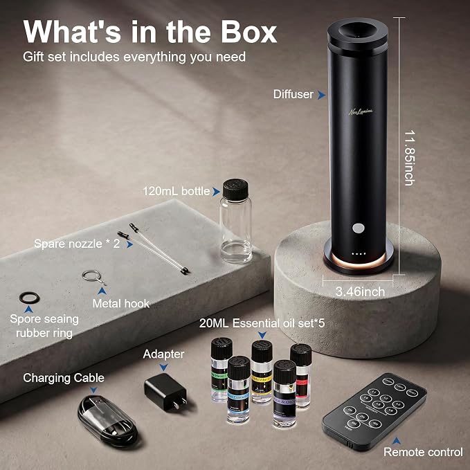 Waterless Diffuser Pro with 5 Scent Oils, Luxury Hotel-Class Essential Oil Diffuser Aromatherapy Machine with 1500 Sq Ft Cover, 6 Mist, 4.06Oz Diffusers for Home Large Room Hotel SPA - Black