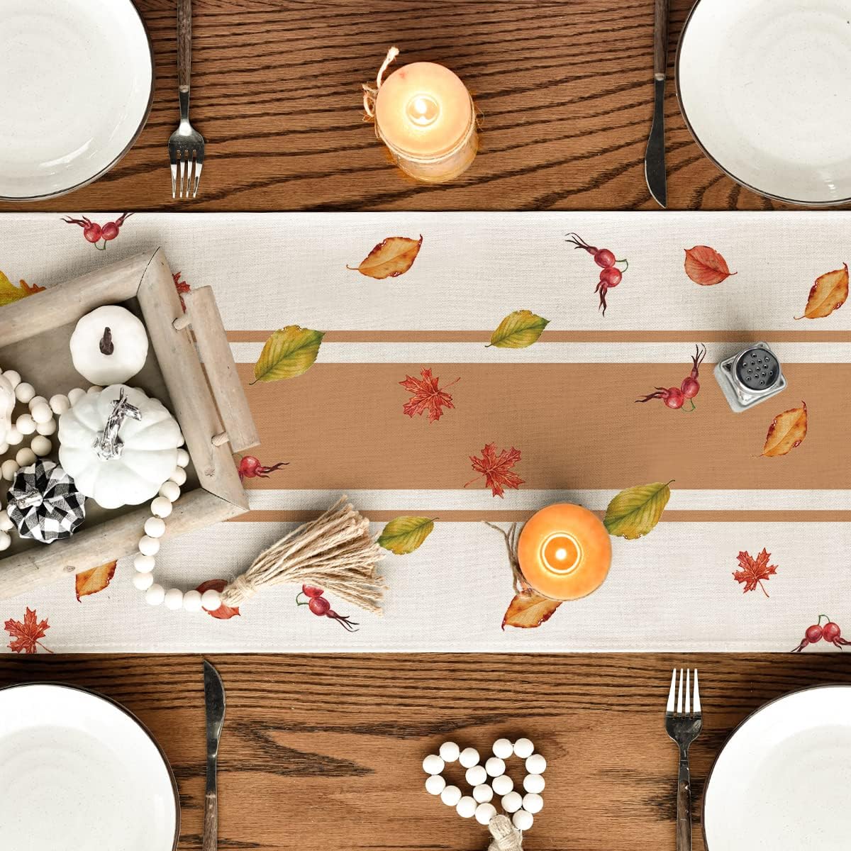 Artoid Mode Thankful Fall Pumpkin Leaves Floral Vases Table Runner, Autumn Thanksgiving Kitchen Dining Table Decoration for Home Party Decor 13x120 Inch