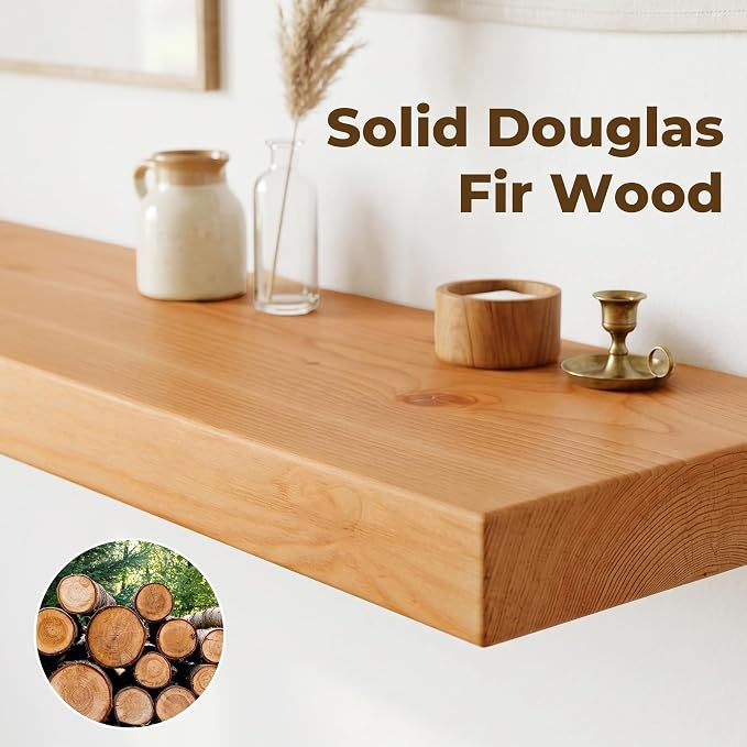 24 inch Floating Shelves for Wall, High End Solid Real Wood Floating Shelf with Heavy Duty Invisible Bracket 24in Long Wooden Wall Shelves for Living Room, Bedroom, Kitchen, Bathroom, Set of 2,Natural
