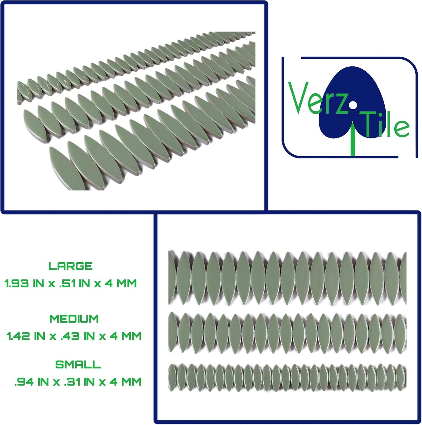 VerzTile Mosaic Tiles for Crafts - Petal Shaped Ceramic Tile Craft Hobbies & Art Projects 39 Color Options Endless Creativity DIY Design (Mossy Light Green)