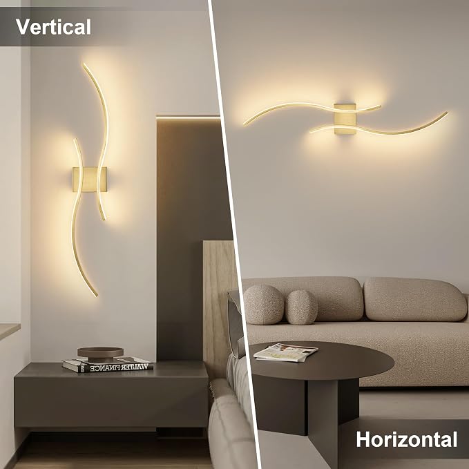 Battery Operated Wall Sconces Set of Two with Remote Control, Battery Wall Light, Stepless Colors 3000K-6000K & Dimming, Brass Rechargeable Wall Sconces for Living Room, Hallway, Bedroom, 39.3 Inch