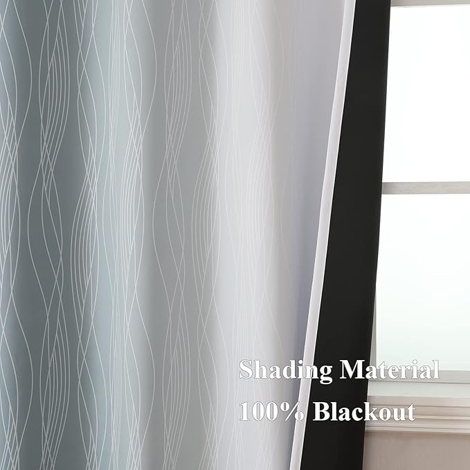 Estelar Textiler Stone Blue and Greyish White Blackout Curtains 45 Inch Length 2 Panels, Light Blocking Gradient Drapes for Kitchen, Thermal Insulated Grommet Ombre Curtains for Bathroom,52Wx45L