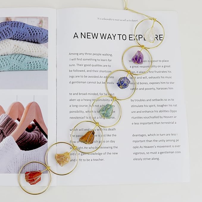 Anjiucc Handmade Natural Gemstone Crystal Hanging Ornaments 7 Chakra Feng Shui Ornaments for Home Decoration Window Decor