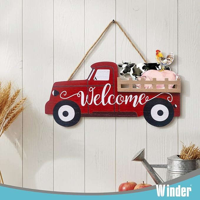 Winder 20Pcs Interchangeable Welcome Sign for Front Door,Seasonal Red Truck Decor Hanging Sign for Valentines,Easter, Independence Day,Halloween,Christmas Home Decor,Housewarming Gift
